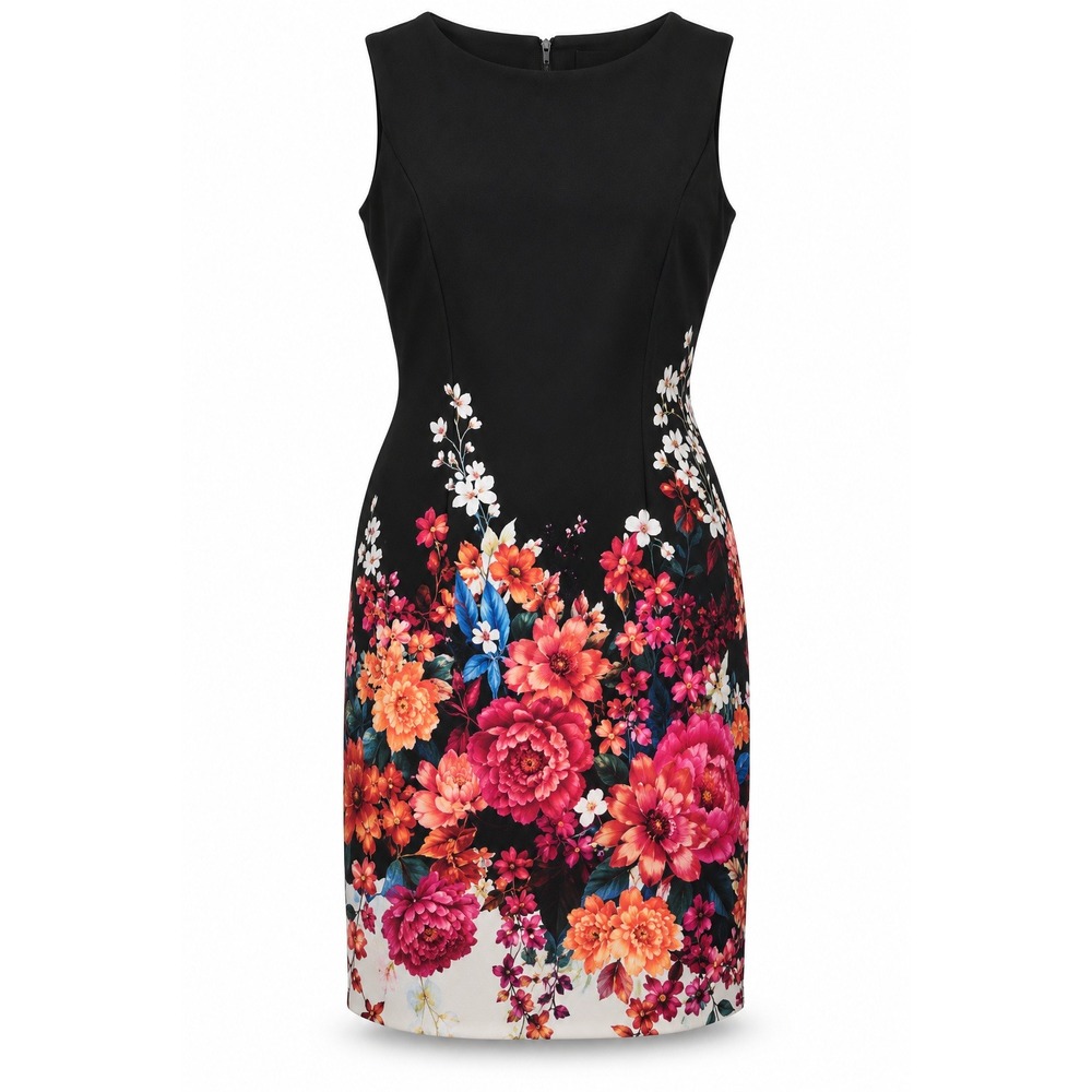 AGB Floral Placement Print Sheath Dress Size 6‎ Black Sleeveless Scuba Knit